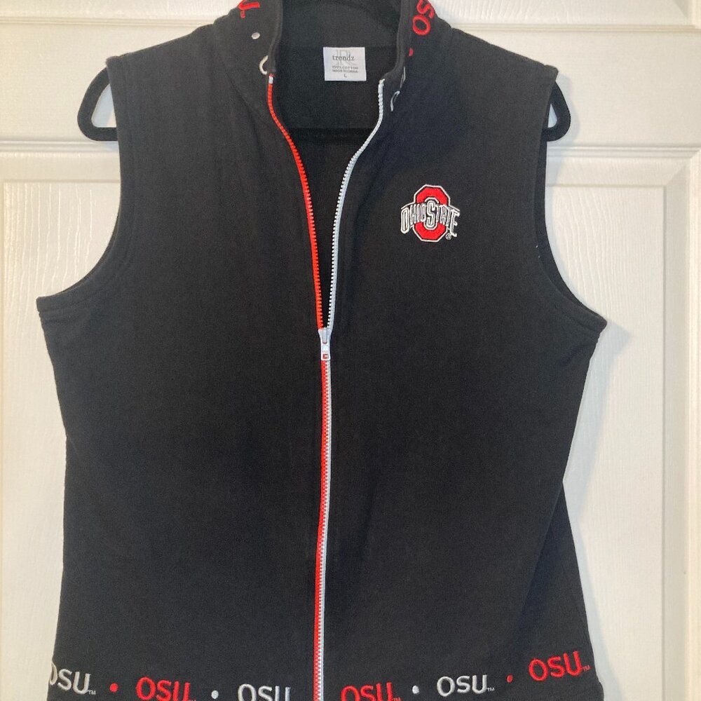 Trendz Women's Ohio State Buckeyes Black Full Zip Vest - 100% Cotton - Size L